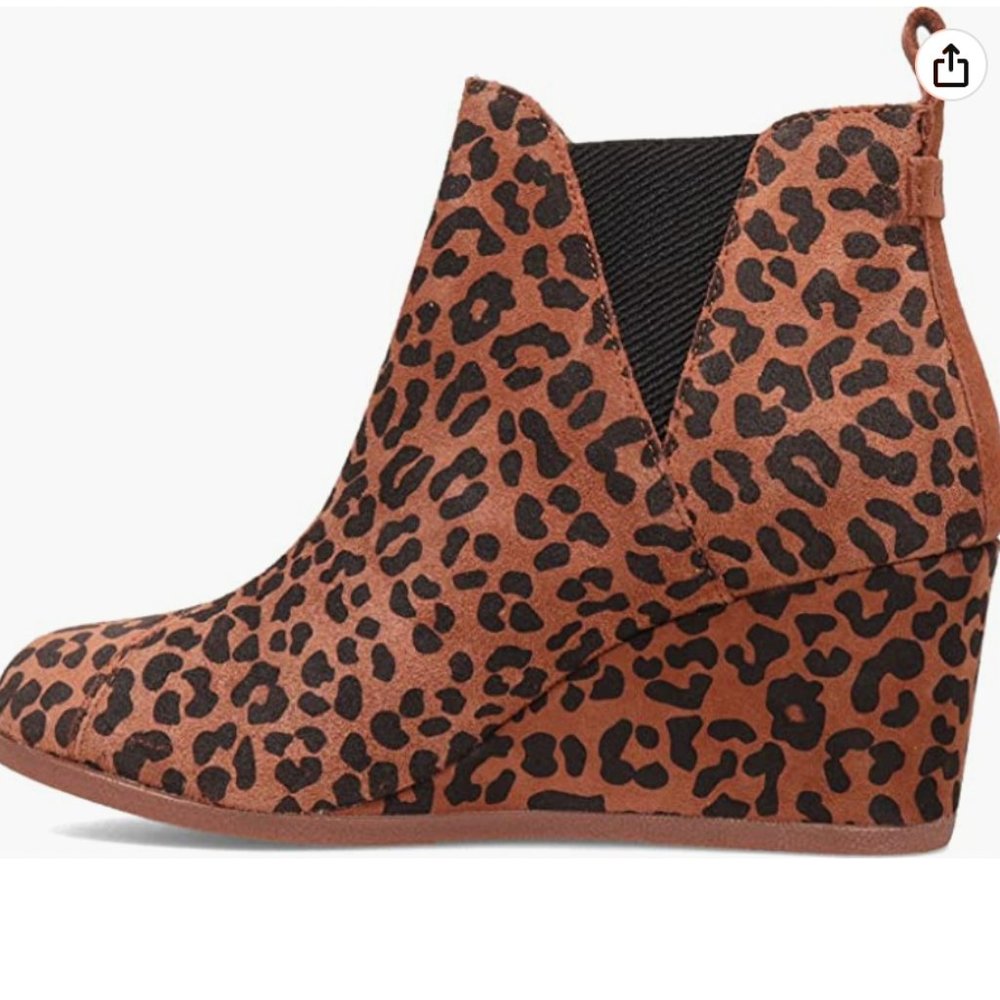 TOMS Kelsey Suede Ankle Bootie Wedge, Dark Ember Leopard Print, Size 7 - Picture 2 of 12